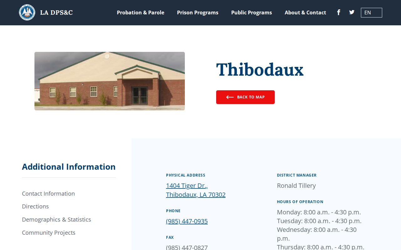 Lafourche Parish parole and probation Thibodaux District office details